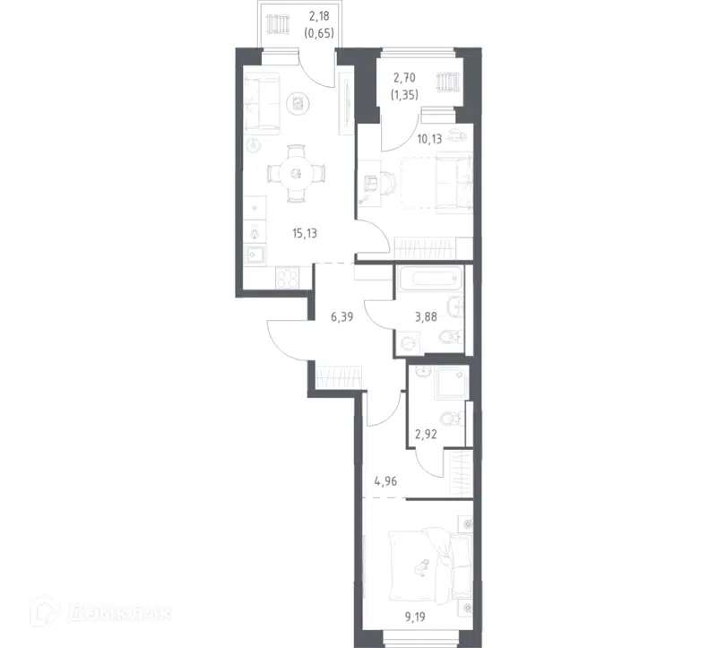 2-комнатная квартира 54.6 м² Большое Юрлово