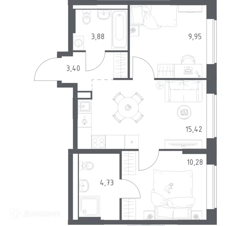 2-комнатная квартира 47.66 м² Большое Юрлово