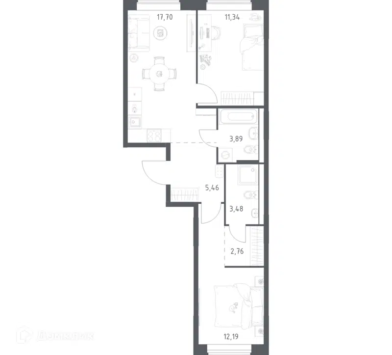 2-комнатная квартира 56.82 м² Большое Юрлово
