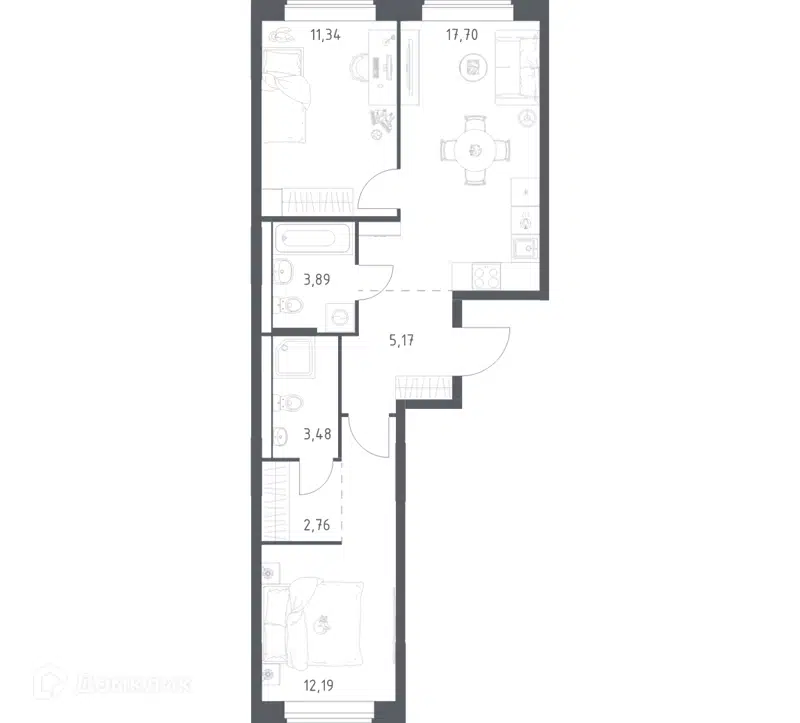 2-комнатная квартира 56.53 м² Большое Юрлово