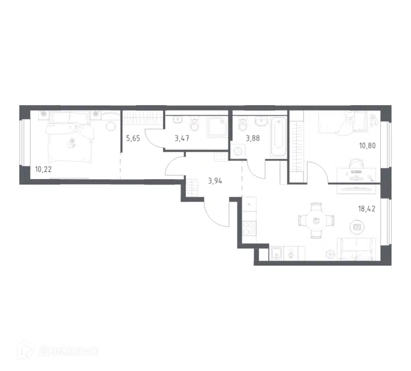 2-комнатная квартира 56.38 м² Большое Юрлово