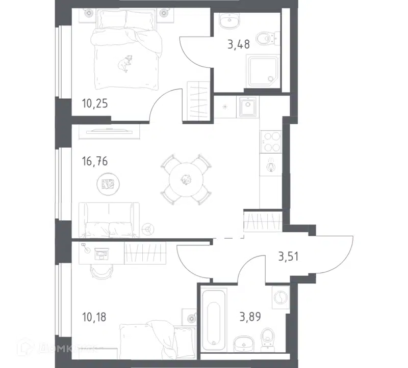2-комнатная квартира 48.07 м² Большое Юрлово