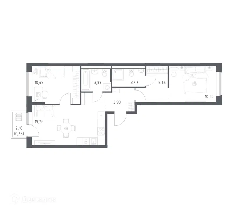 2-комнатная квартира 57.76 м² Большое Юрлово