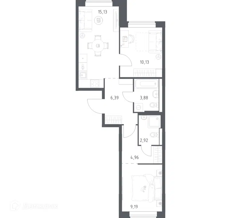 2-комнатная квартира 52.6 м² Большое Юрлово