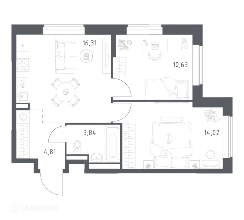 2-комнатная квартира 49.61 м² Большое Юрлово