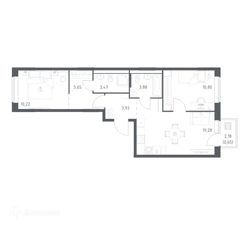 2-комнатная квартира 57.88 м² Большое Юрлово