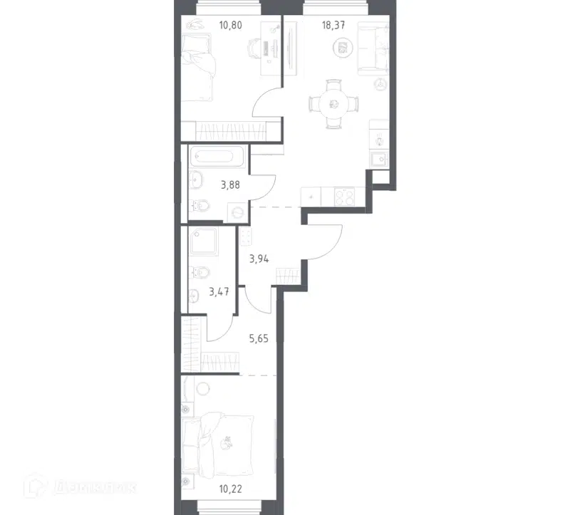 2-комнатная квартира 56.33 м² Большое Юрлово