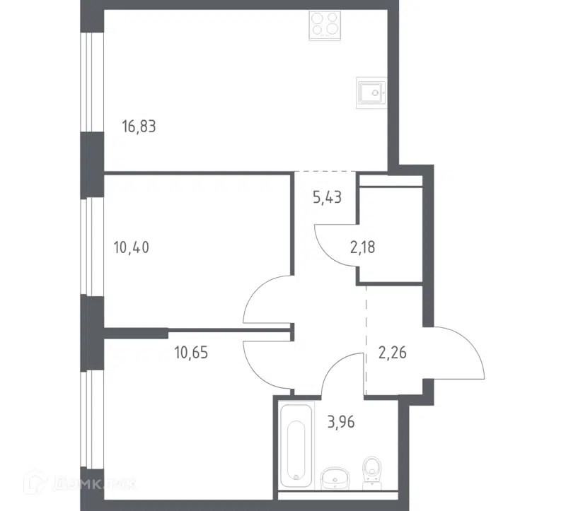 2-комнатная квартира 51.31 м² Большое Юрлово