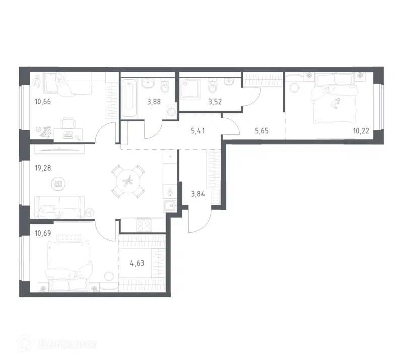 3-комнатная квартира 77.78 м² Большое Юрлово
