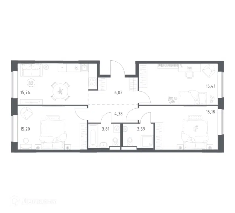 3-комнатная квартира 80.36 м² Большое Юрлово