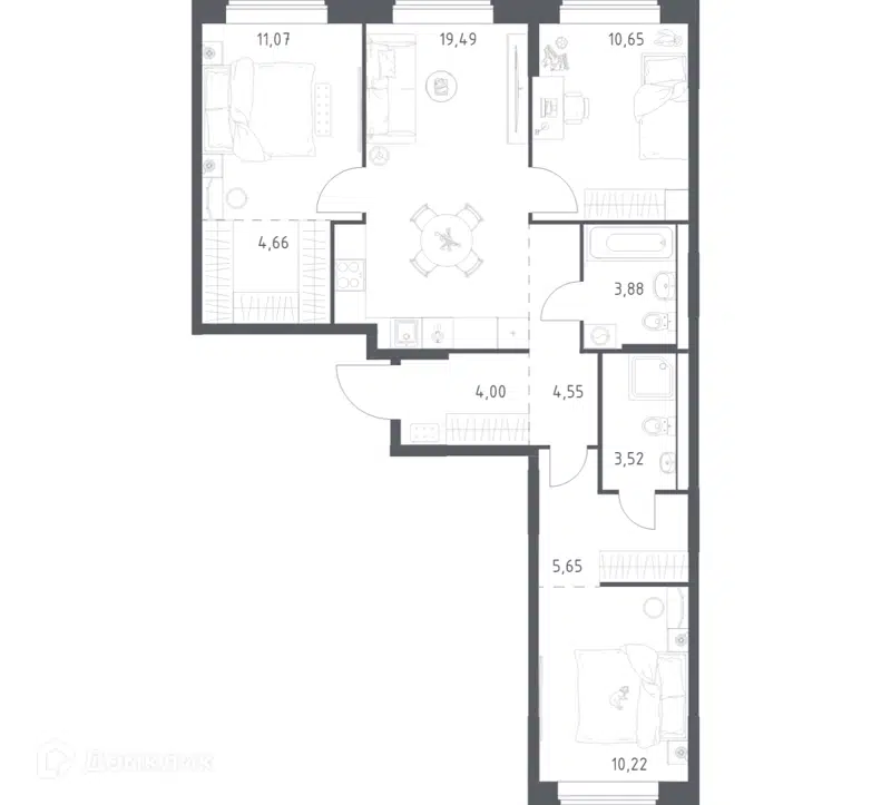 3-комнатная квартира 77.69 м² Большое Юрлово