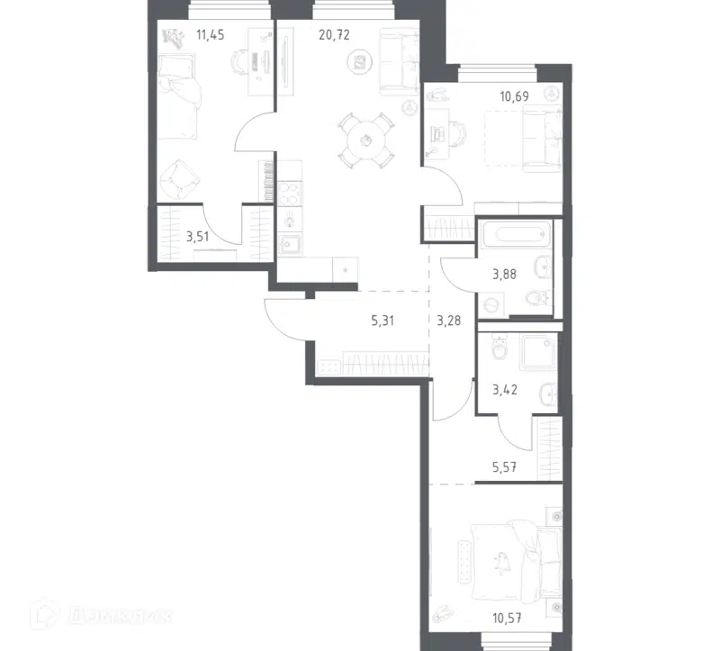 3-комнатная квартира 78.4 м² Большое Юрлово