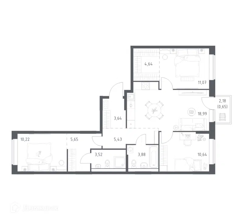 3-комнатная квартира 78.33 м² Большое Юрлово