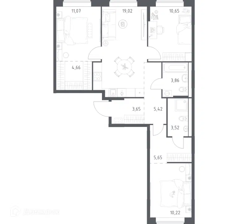 3-комнатная квартира 77.72 м² Большое Юрлово