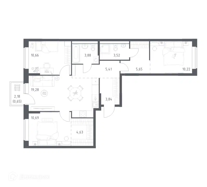 3-комнатная квартира 78.43 м² Большое Юрлово