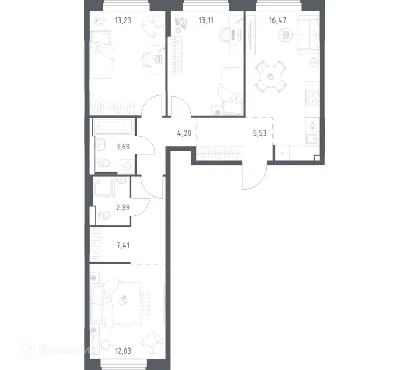 3-комнатная квартира 78.56 м² Большое Юрлово