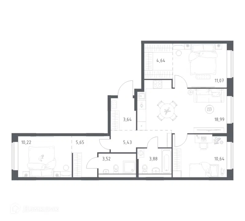 3-комнатная квартира 77.68 м² Большое Юрлово