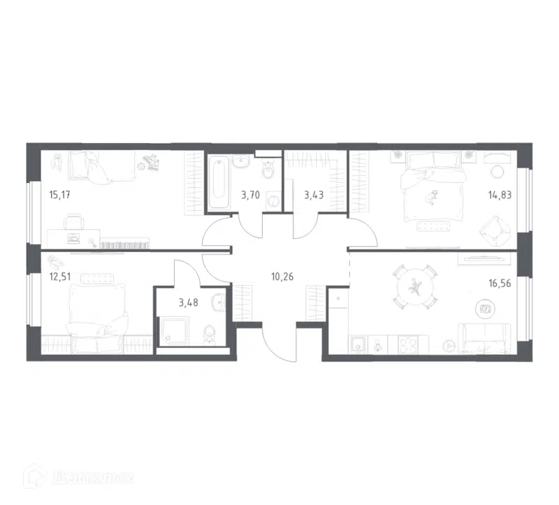 3-комнатная квартира 79.94 м² Большое Юрлово