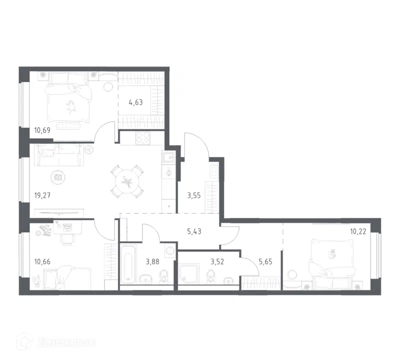 3-комнатная квартира 77.5 м² Большое Юрлово