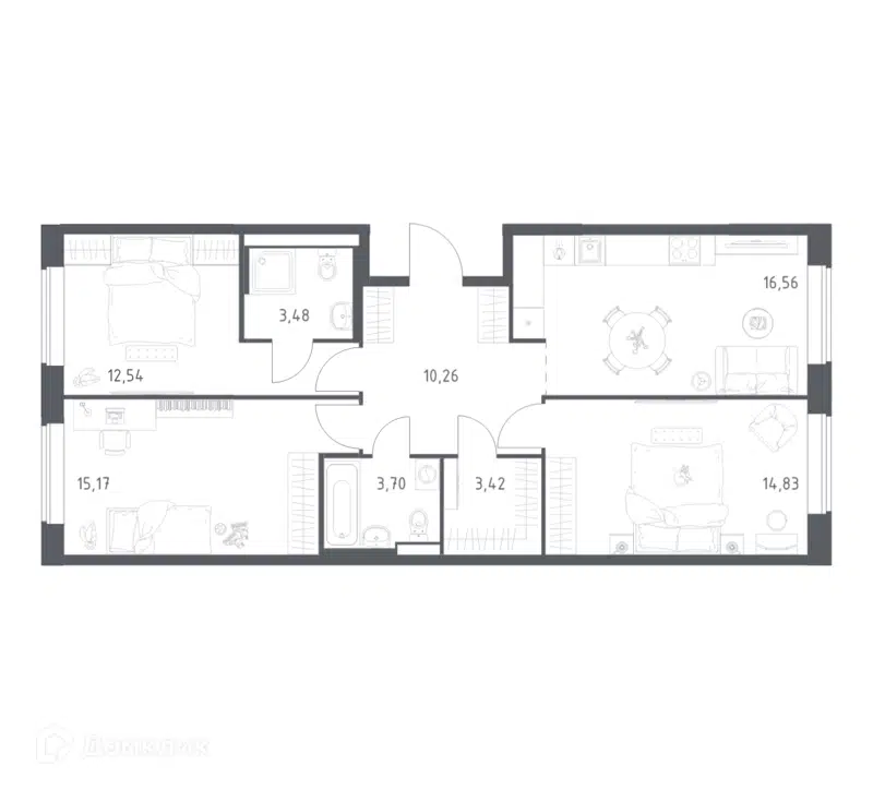 3-комнатная квартира 79.96 м² Большое Юрлово