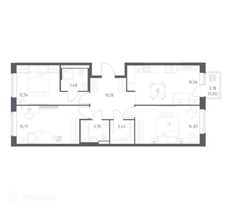 3-комнатная квартира 80.61 м² Большое Юрлово