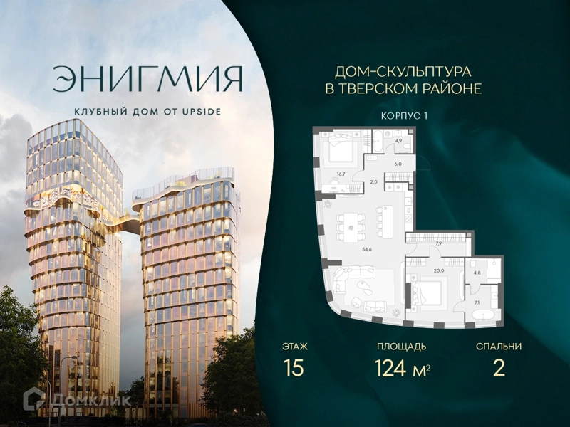 2-комнатная квартира 124 м² Энигмия
