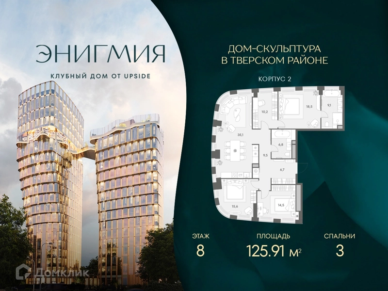 3-комнатная квартира 125.91 м² Энигмия