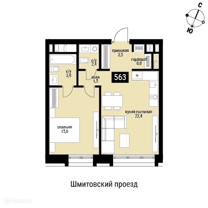 1-комнатная квартира 51.2 м² Шелепиха