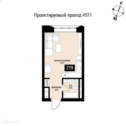 1-комнатная квартира 29.5 м² Шелепиха
