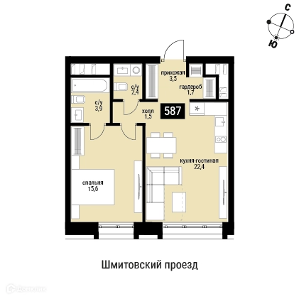 1-комнатная квартира 51 м² Шелепиха