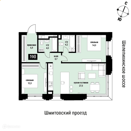 2-комнатная квартира 76 м² Шелепиха