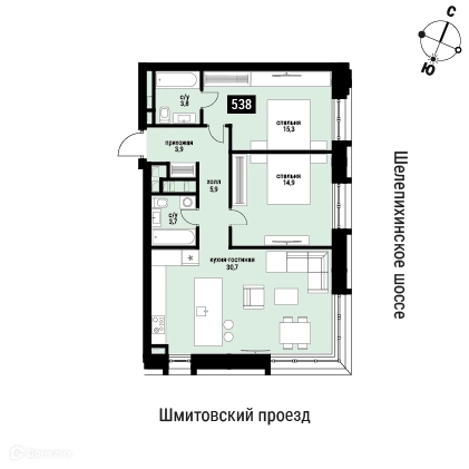 2-комнатная квартира 78.2 м² Шелепиха