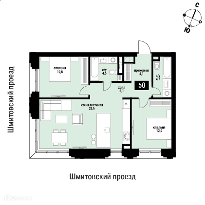 2-комнатная квартира 76.3 м² Шелепиха