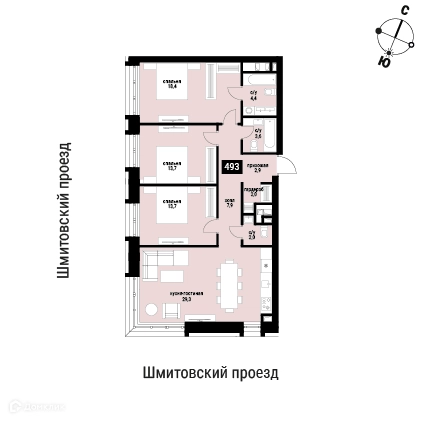 3-комнатная квартира 97.9 м² Шелепиха