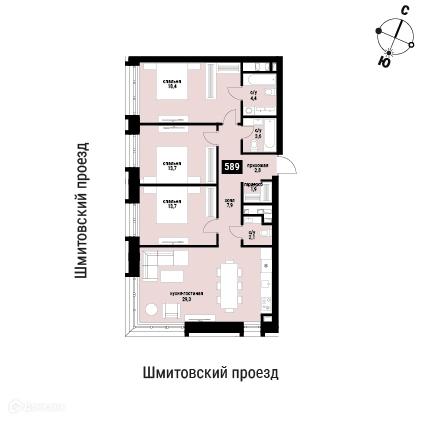 3-комнатная квартира 97.8 м² Шелепиха