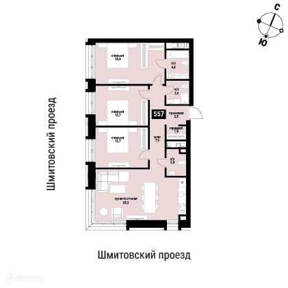 3-комнатная квартира 97.7 м² Шелепиха