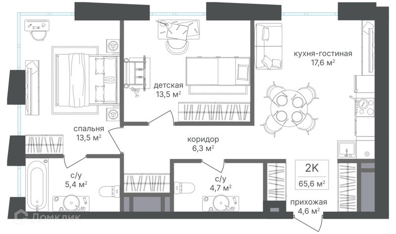 2-комнатная квартира 65.7 м² Семеновский парк 2