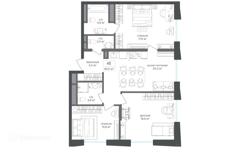 3-комнатная квартира 79.9 м² Семеновский парк 2