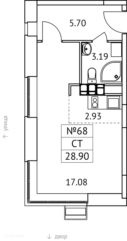 Студия 29 м² Новотомилино
