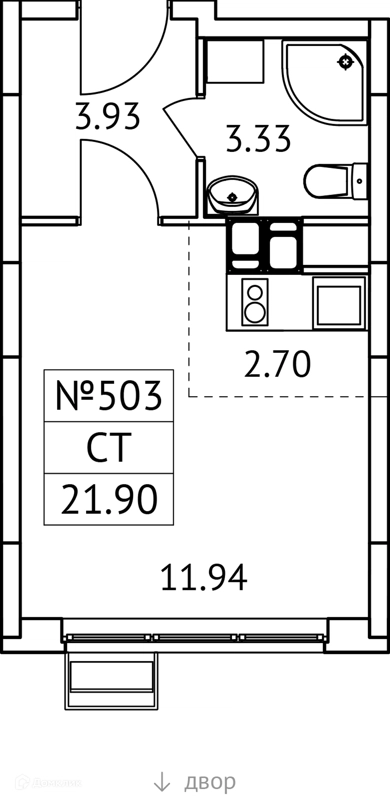 Студия 22 м² Новотомилино