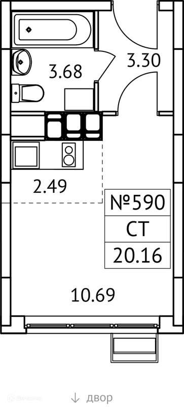 Студия 20 м² Новотомилино