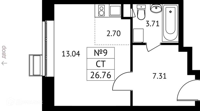 Студия 27 м² Новотомилино