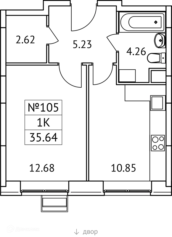 1-комнатная квартира 36 м² Новотомилино