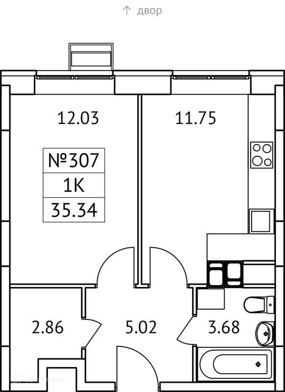 1-комнатная квартира 35 м² Новотомилино
