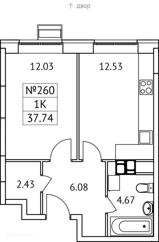 1-комнатная квартира 38 м² Новотомилино