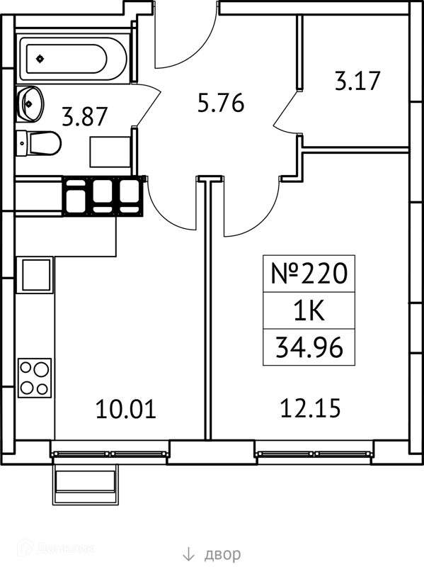 1-комнатная квартира 35 м² Новотомилино