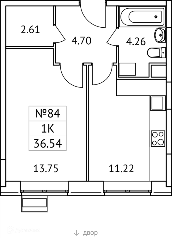 1-комнатная квартира 37 м² Новотомилино