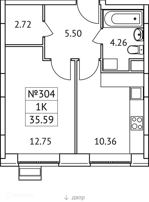 1-комнатная квартира 36 м² Новотомилино