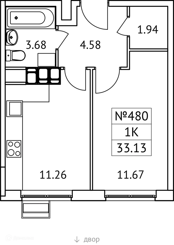 1-комнатная квартира 33 м² Новотомилино