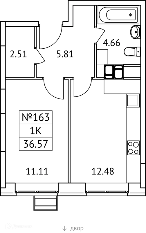1-комнатная квартира 37 м² Новотомилино